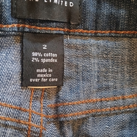 The Limited Skirt Denim Dark Wash Factory Whiskering Raw Hem Side Pockets - Picture 9 of 10